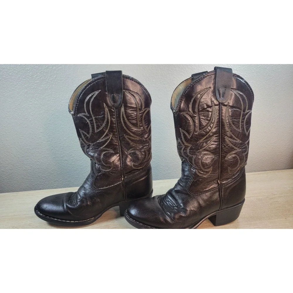 Vintage Texas Brand Kids Cowboy Boots 12.5D Brown Leather Made USA Western